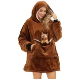Comfortable Blanket With Deep Pocket Hoodie Pet Pocket Lazy Blanket
