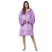Adult Purple Color Wearable Oversized Sherpa Blanket Hoodie Sweatshirt Super Soft Warm Plush Hooded Blanket