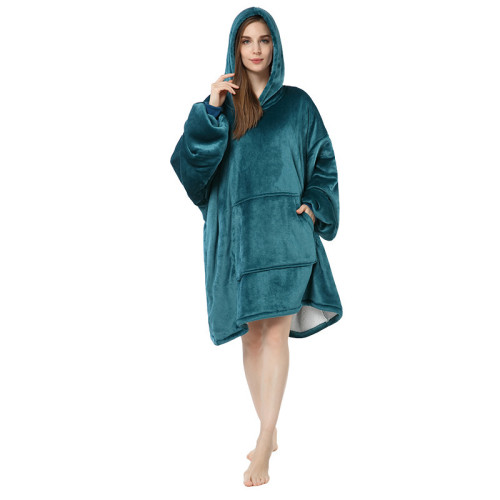 Adult Green Wearable Oversized Sherpa Blanket Hoodie Sweatshirt Super Soft Warm Plush Hooded Blanket