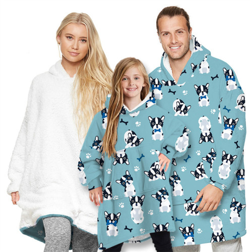 Dog Parent-Child Home Wearable Oversized Sherpa Blanket Hoodie Sweatshirt Super Soft Warm Plush Hooded Blanket