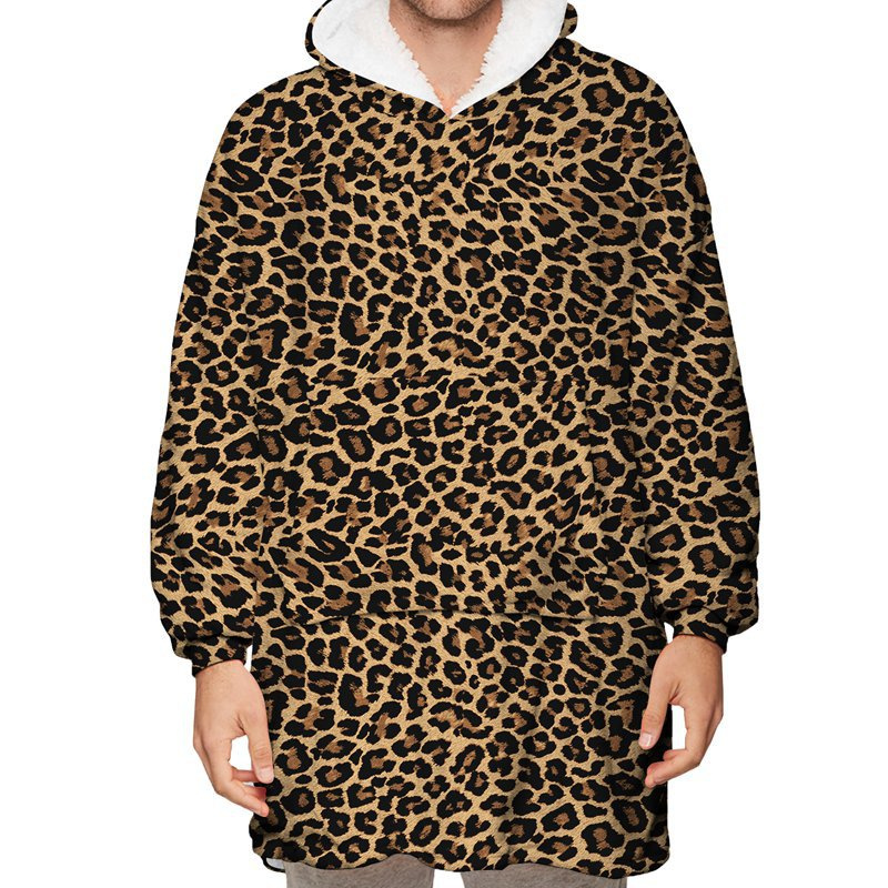 Leopard Lazy Blanket Hooded TV Blanket Plus Velvet Warm Casual Sweater Blanket