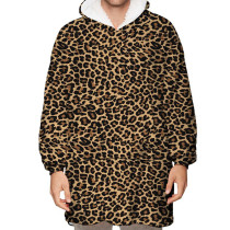 Leopard Lazy Blanket Hooded TV Blanket Plus Velvet Warm Casual Sweater Blanket