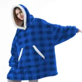 Plaid Wearable Oversized Sherpa Blanket Hoodie Sweatshirt Super Soft Warm Plush Hooded Blanket
