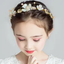 Petals Wreath Pearl Tiara Performance Birthday Dinner Show Accessories Tiara