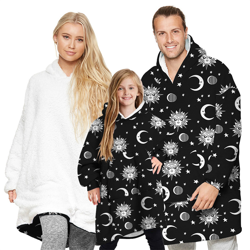 Sun Parent-ChildWearable Oversized Sherpa Blanket Hoodie Sweatshirt Super Soft Warm Plush Hooded Blanket