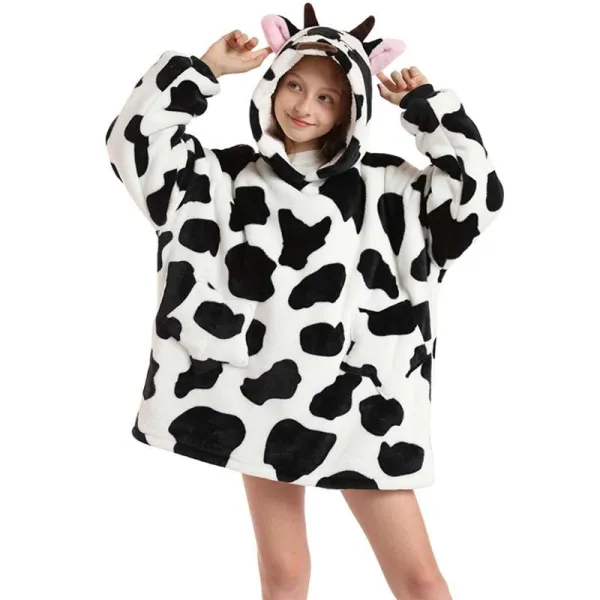 Kids Cows Hooded Wearable Oversized Sherpa Blanket Hoodie Sweatshirt Super Soft Warm Plush Hooded Blanket