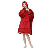 Adult Red Wearable Oversized Sherpa Blanket Hoodie Sweatshirt Super Soft Warm Plush Hooded Blanket