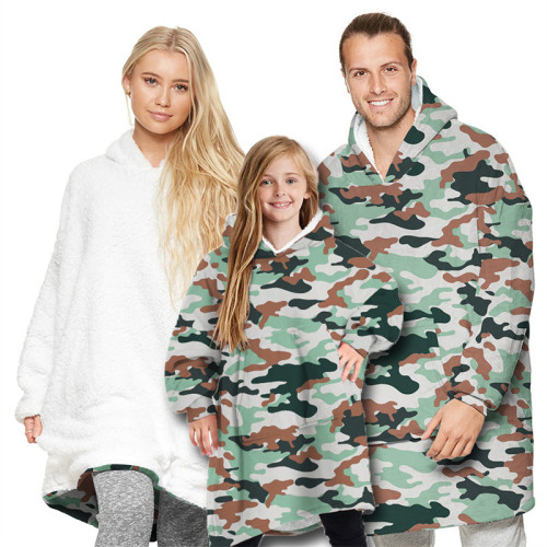 Camouflage Wearable Oversized Sherpa Blanket Hoodie Sweatshirt Super Soft Warm Plush Hooded Blanket
