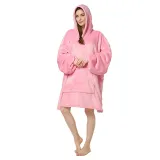 Adult Pink Wearable Oversized Sherpa Blanket Hoodie Sweatshirt Super Soft Warm Plush Hooded Blanket