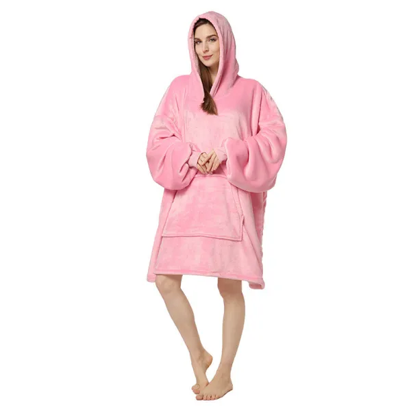 Adult Pink Wearable Oversized Sherpa Blanket Hoodie Sweatshirt Super Soft Warm Plush Hooded Blanket