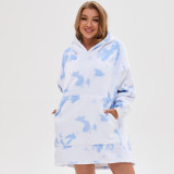Tie-Dyed Lazy Blanket Hooded TV Blanket Plus Velvet Warm Casual Sweater Blanket