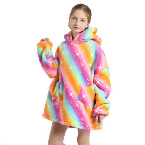 Kids Colour Wearable Oversized Sherpa Blanket Hoodie Sweatshirt Super Soft Warm Plush Hooded Blanket
