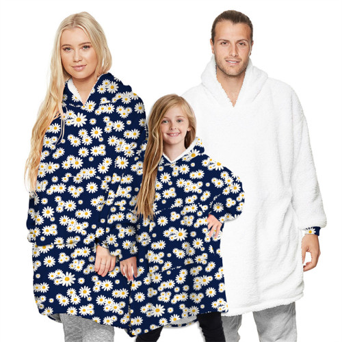 Daisy Parent-ChildWearable Oversized Sherpa Blanket Hoodie Sweatshirt Super Soft Warm Plush Hooded Blanket