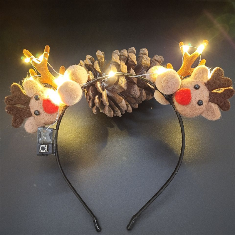Merry Christmas Deer Antlers Lamp Headpiece LED Light Up Headdress