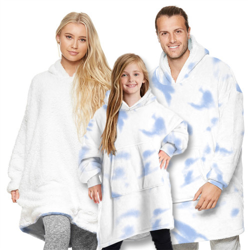 Printed Lamb Velvet Wearable Oversized Sherpa Blanket Hoodie Sweatshirt Super Soft Warm Plush Hooded Blanket