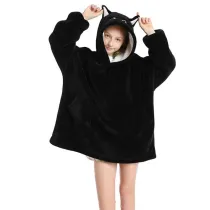 Kids Cat Hooded Wearable Oversized Sherpa Blanket Hoodie Sweatshirt Super Soft Warm Plush Hooded Blanket