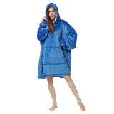 Adult Blue Wearable Oversized Sherpa Blanket Hoodie Sweatshirt Super Soft Warm Plush Hooded Blanket