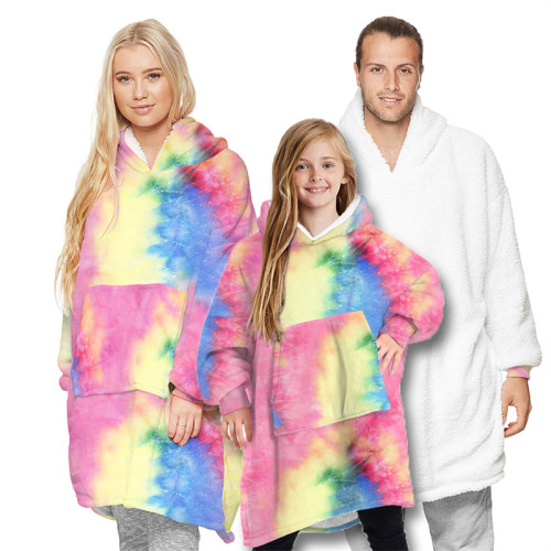 Rainbow Wearable Oversized Sherpa Blanket Hoodie Sweatshirt Super Soft Warm Plush Hooded Blanket