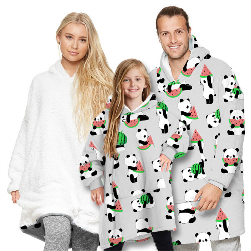 Panda Parent-Child Home Wearable Oversized Sherpa Blanket Hoodie Sweatshirt Super Soft Warm Plush Hooded Blanket