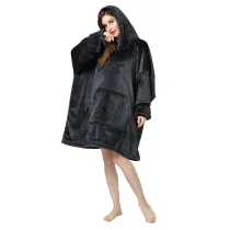 Adult Gray Wearable Oversized Sherpa Blanket Hoodie Sweatshirt Super Soft Warm Plush Hooded Blanket