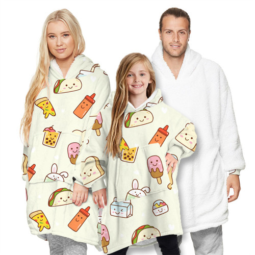 Food Parent-Child Padded Lamb Velvet Wearable Oversized Sherpa Blanket Hoodie Sweatshirt Super Soft Warm Plush Hooded Blanket