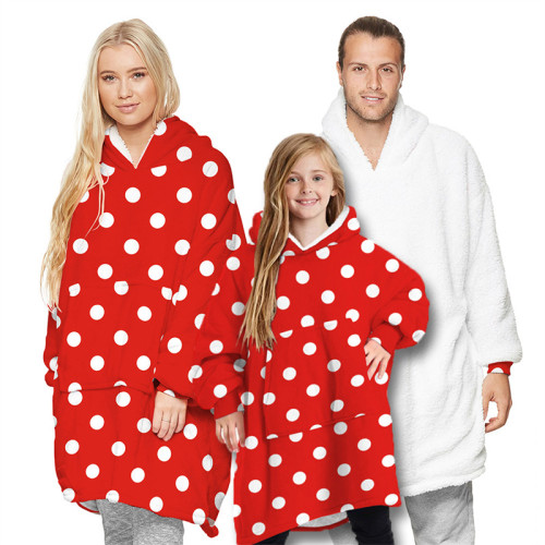 Dot Print Parent-Child Wearable Oversized Sherpa Blanket Hoodie Sweatshirt Super Soft Warm Plush Hooded Blanket