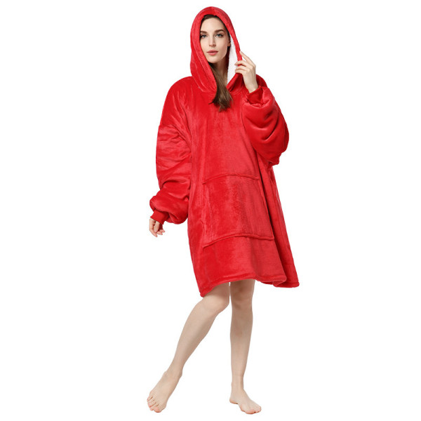 Adult Red Wearable Oversized Sherpa Blanket Hoodie Sweatshirt Super Soft Warm Plush Hooded Blanket