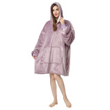 Adult Pink Wearable Oversized Sherpa Blanket Hoodie Sweatshirt Super Soft Warm Plush Hooded Blanket