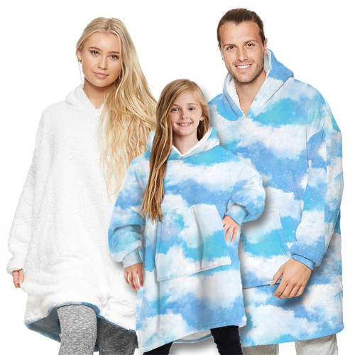 Sky Wearable Oversized Sherpa Blanket Hoodie Sweatshirt Super Soft Warm Plush Hooded Blanket