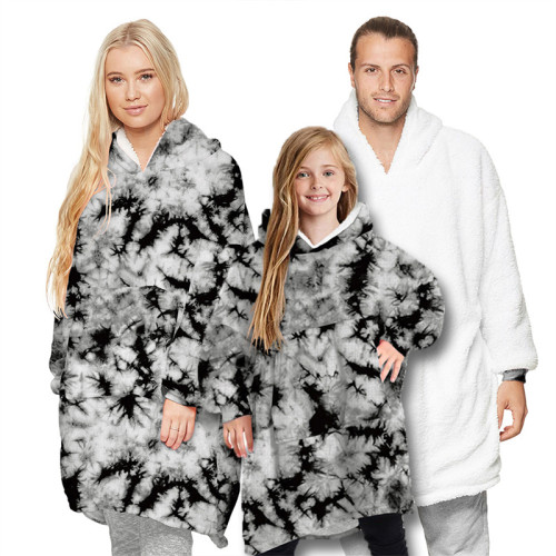 Tie Dye Parent-Child Wearable Oversized Sherpa Blanket Hoodie Sweatshirt Super Soft Warm Plush Hooded Blanket