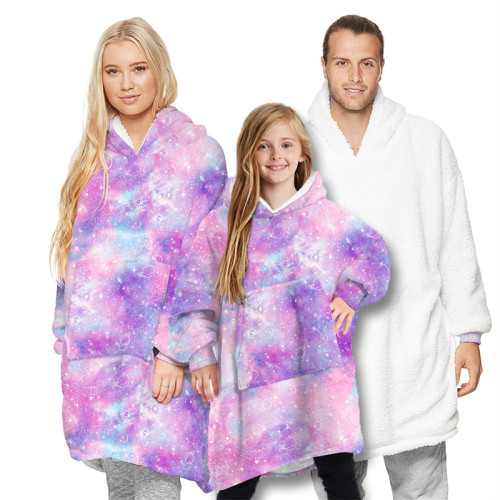 Starry Sky Wearable Oversized Sherpa Blanket Hoodie Sweatshirt Super Soft Warm Plush Hooded Blanket