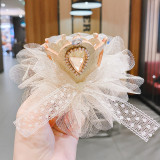 Gauze Bow Three-Dimensional Pearl Tiara Princess Headpiece Hair Clip
