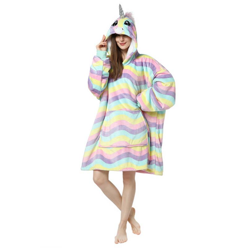 Unicorn Ripple Wearable Oversized Sherpa Blanket Hoodie Sweatshirt Super Soft Warm Plush Hooded Blanket