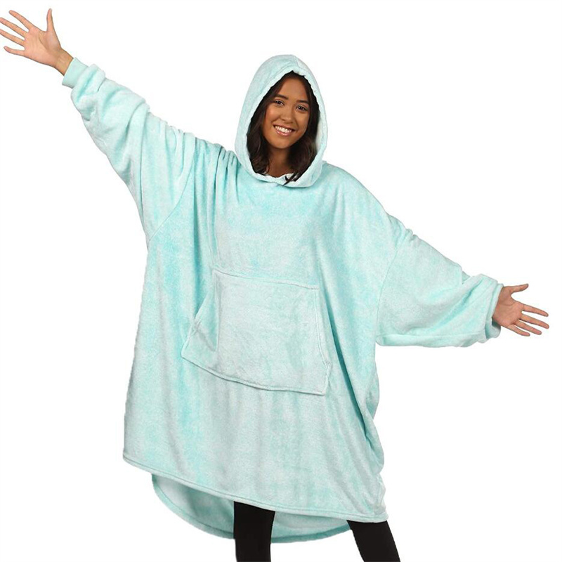 Adult Thin Green Wearable Oversized Sherpa Blanket Hoodie Sweatshirt Super Soft Warm Plush Hooded Blanket