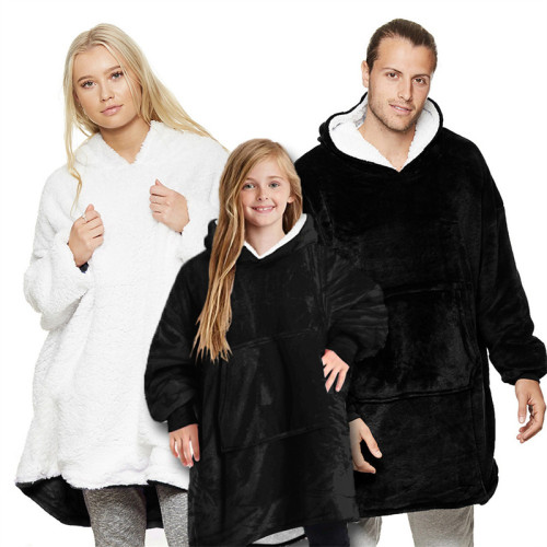 Pure Color Parent-Child Home Wearable Oversized Sherpa Blanket Hoodie Sweatshirt Super Soft Warm Plush Hooded Blanket