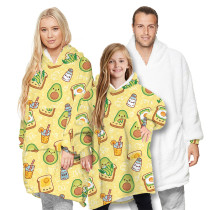 Avocado Parent-Child Padded Velvet Wearable Oversized Sherpa Blanket Hoodie Sweatshirt Super Soft Warm Plush Hooded Blanket