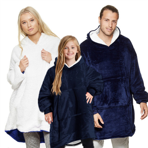 Pure Color Parent-Child Home Wearable Oversized Sherpa Blanket Hoodie Sweatshirt Super Soft Warm Plush Hooded Blanket