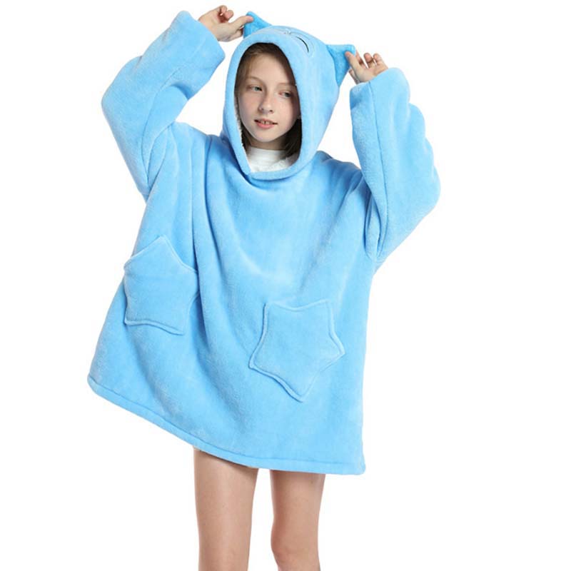 Kids Owl Hooded Wearable Oversized Sherpa Blanket Hoodie Sweatshirt Super Soft Warm Plush Hooded Blanket