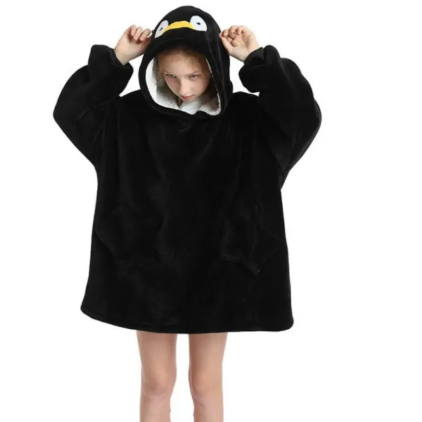 Kids Penguin Hooded Wearable Oversized Sherpa Blanket Hoodie Sweatshirt Super Soft Warm Plush Hooded Blanket
