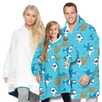 Shark Parent-Child Home Wearable Oversized Sherpa Blanket Hoodie Sweatshirt Super Soft Warm Plush Hooded Blanket