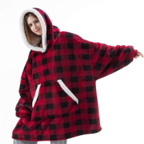 Plaid Wearable Oversized Sherpa Blanket Hoodie Sweatshirt Super Soft Warm Plush Hooded Blanket