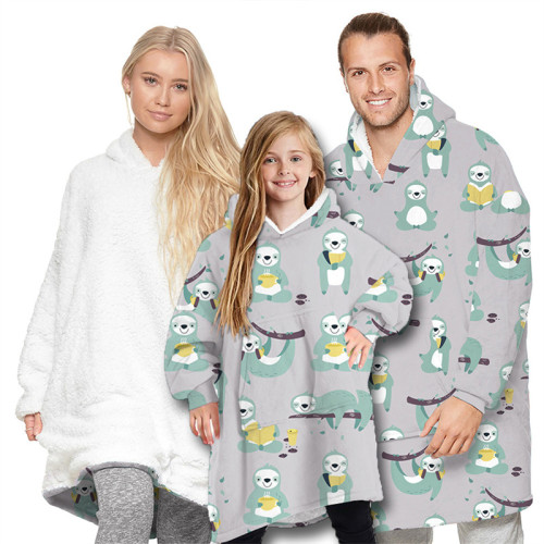 Koala Parent-Child Home Wearable Oversized Sherpa Blanket Hoodie Sweatshirt Super Soft Warm Plush Hooded Blanket