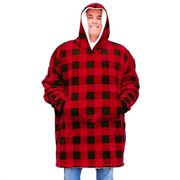 Plaid Lazy Blanket Hooded TV Blanket Plus Velvet Warm Casual Sweater Blanket
