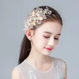 Leaf Mesh Pearl Hairpin Tiara Performance Birthday Dinner Show Accessories Tiara