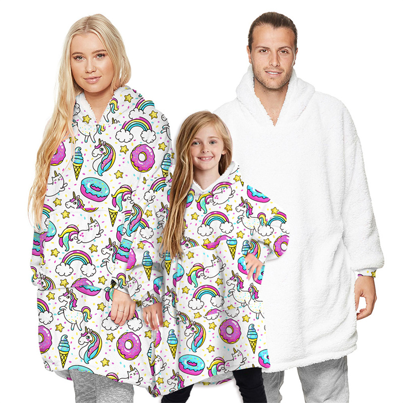 Rainbow Parent-ChildWearable Oversized Sherpa Blanket Hoodie Sweatshirt Super Soft Warm Plush Hooded Blanket