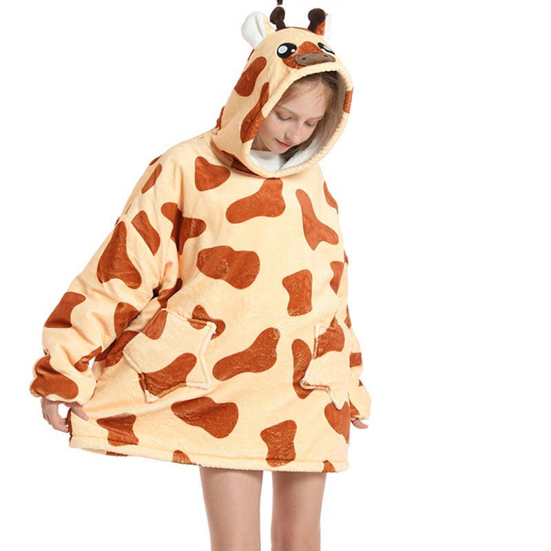 Kids Giraffe Hooded Wearable Oversized Sherpa Blanket Hoodie Sweatshirt Super Soft Warm Plush Hooded Blanket