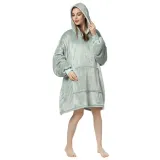 Adult Green Wearable Oversized Sherpa Blanket Hoodie Sweatshirt Super Soft Warm Plush Hooded Blanket