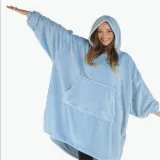 Adult Pure Color Wearable Oversized Sherpa Blanket Hoodie Sweatshirt Super Soft Warm Plush Hooded Blanket