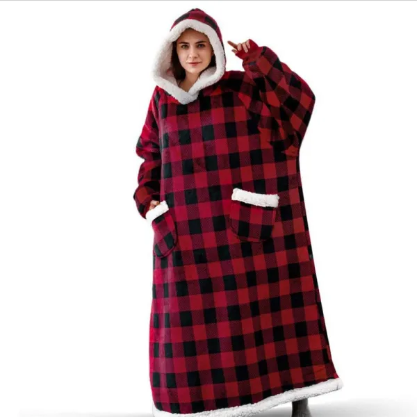 Lattice Long Vertical Pocket Flannel Lazy Blanket Flannel Lamb Wool TV Blanket