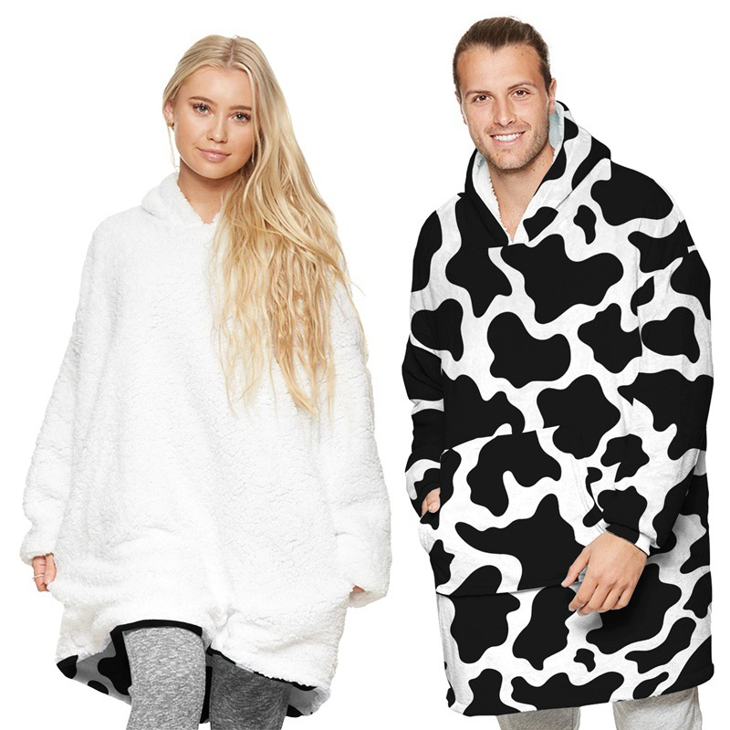 Cow Lazy Blanket Hooded TV Blanket Plus Velvet Warm Casual Sweater Blanket